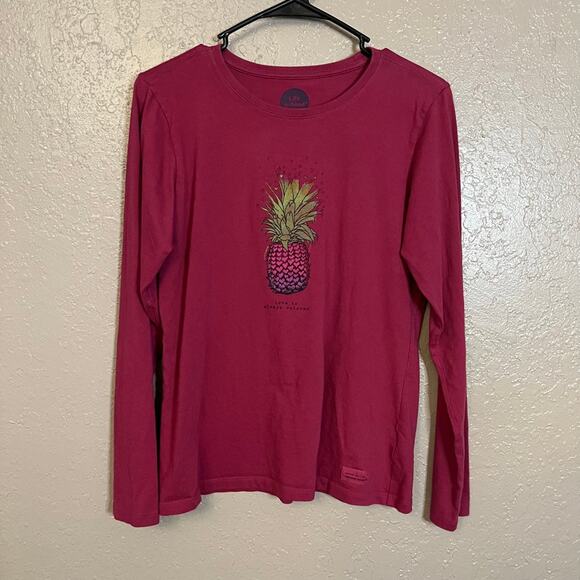 Life Is Good Pineapple Crusher Tee Small Pink - Picture 1 of 7